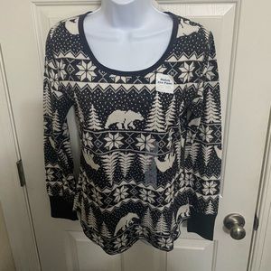 NWT Old Navy Soft Thermal Knit Tee Shirt Women Pajama Top Long Sleeve Fair Isle